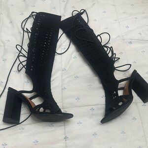 Elegant Black Lace-Up Women's Heels